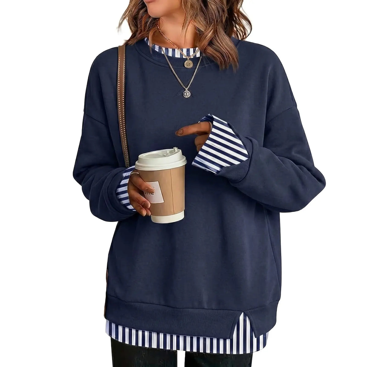 Women's Fake Two‑Piece Oversized Sweatshirt, Casual Long Sleeve Pullover Top