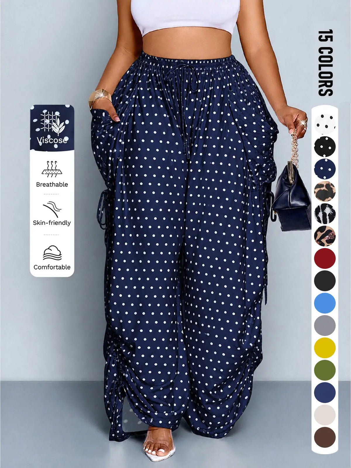 Plus Size Women High Waist Wide Leg Casual Loose Pants