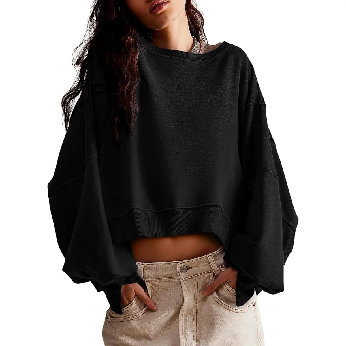 Women's Crewneck Long Sleeve Crop Sweatshirt, New Arrival for Fall