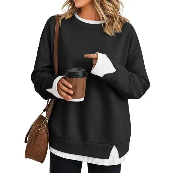 Women's Fake Two‑Piece Oversized Sweatshirt, Casual Long Sleeve Pullover Top