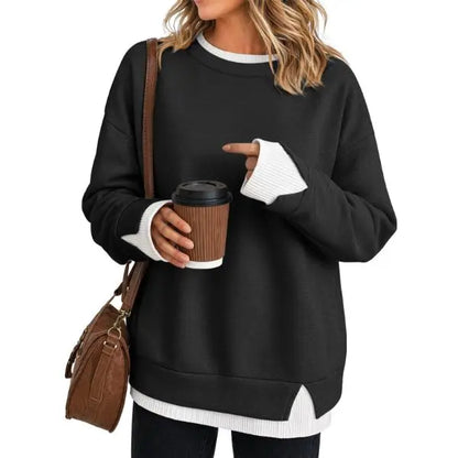 Women's Fake Two‑Piece Oversized Sweatshirt, Casual Long Sleeve Pullover Top