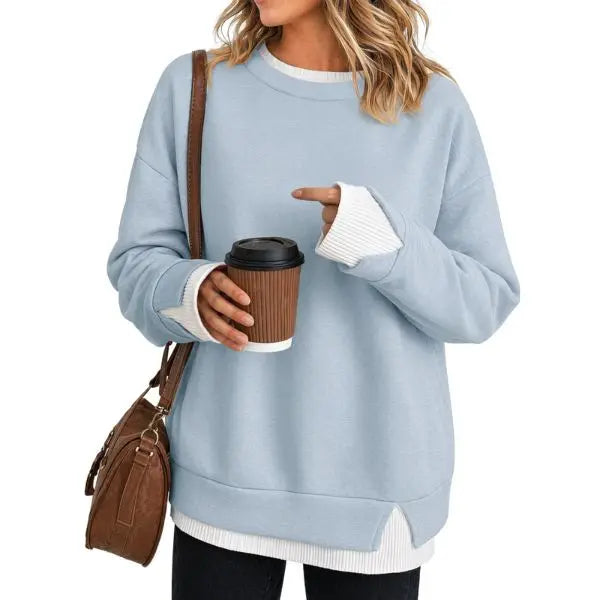 Women's Fake Two‑Piece Oversized Sweatshirt, Casual Long Sleeve Pullover Top