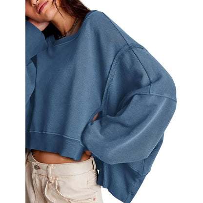 Women's Crewneck Long Sleeve Crop Sweatshirt, New Arrival for Fall