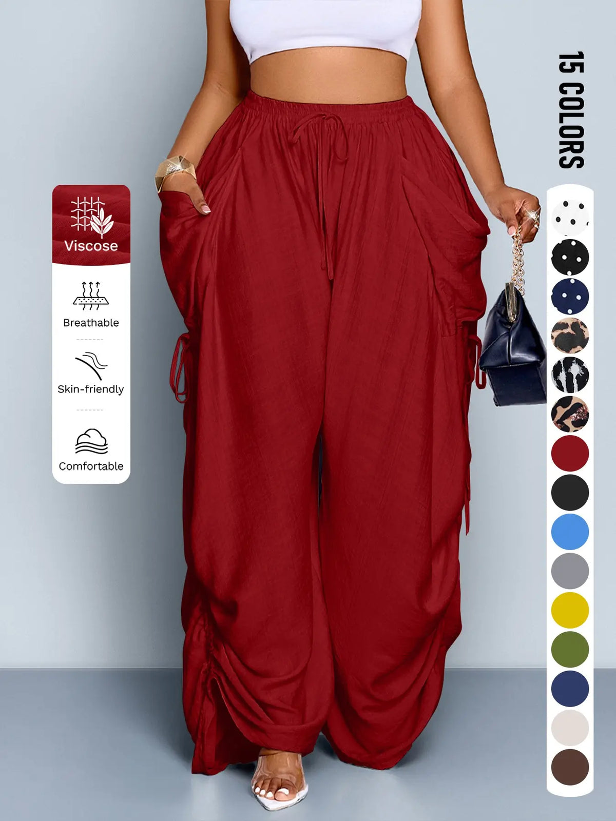 Plus Size Women High Waist Wide Leg Casual Loose Pants