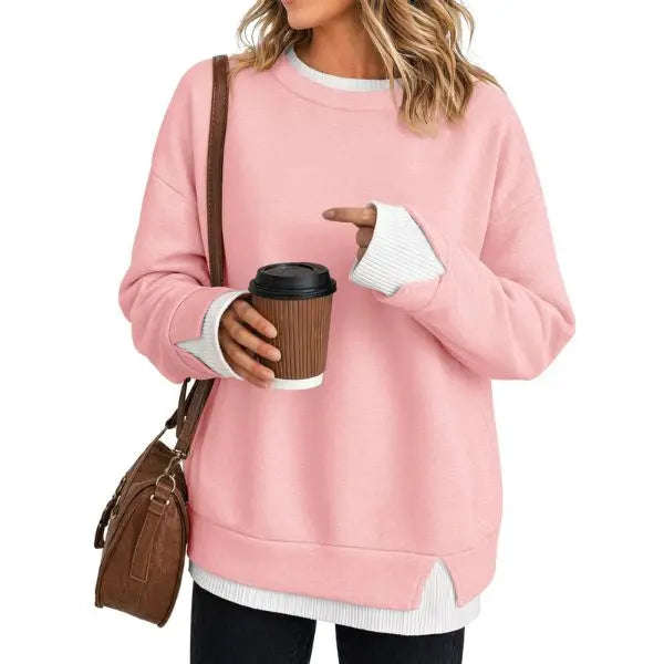 Women's Fake Two‑Piece Oversized Sweatshirt, Casual Long Sleeve Pullover Top