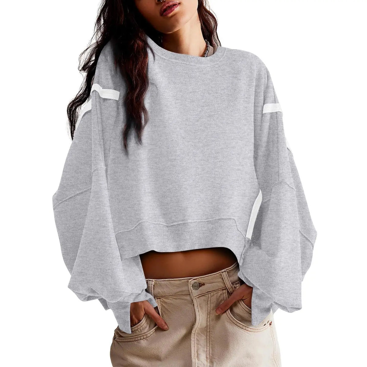 Women's Crewneck Long Sleeve Crop Sweatshirt, New Arrival for Fall