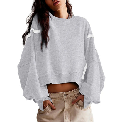 Women's Crewneck Long Sleeve Crop Sweatshirt, New Arrival for Fall