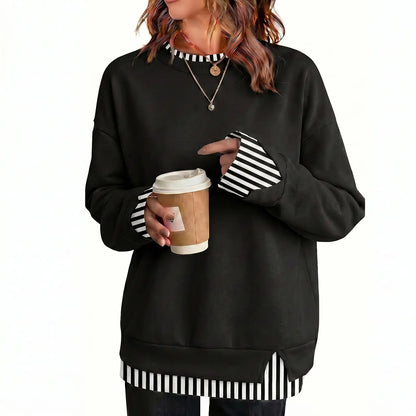 Women's Fake Two‑Piece Oversized Sweatshirt, Casual Long Sleeve Pullover Top