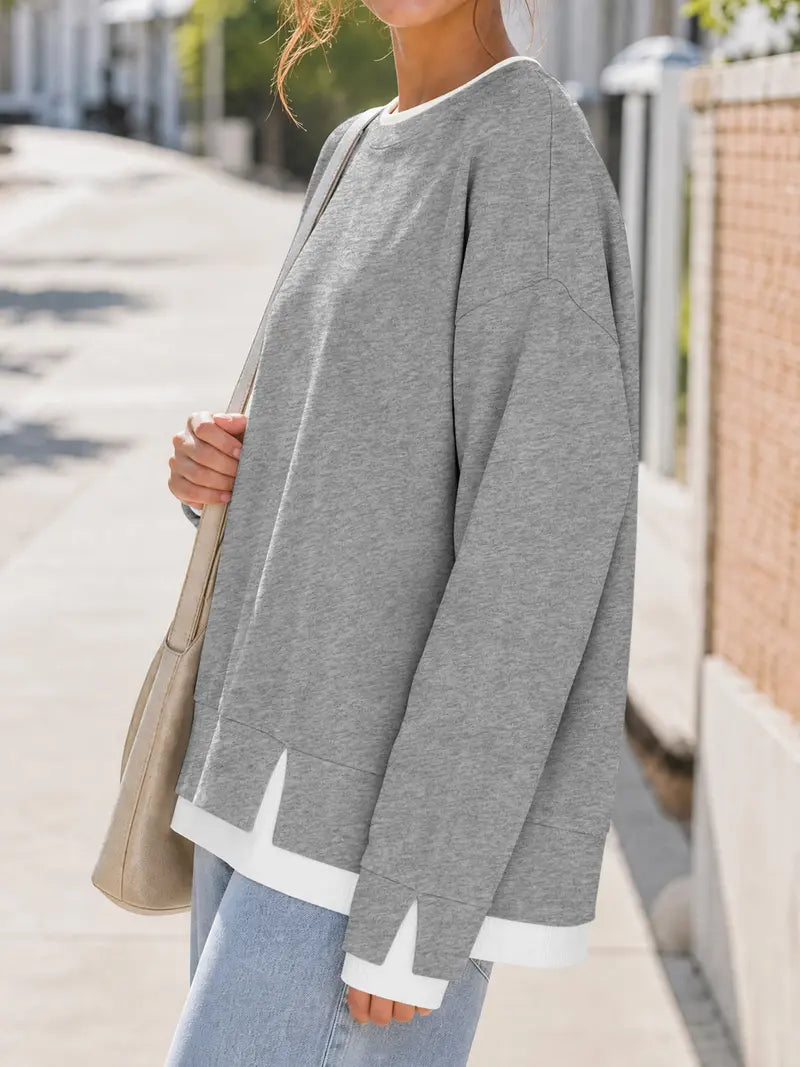 Women's Fake Two‑Piece Oversized Sweatshirt, Casual Long Sleeve Pullover Top
