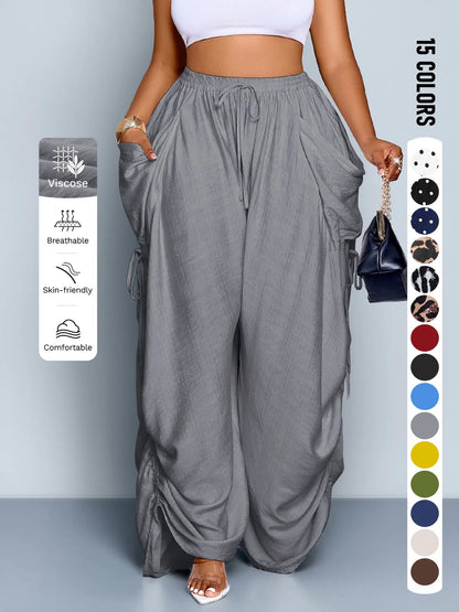 Plus Size Women High Waist Wide Leg Casual Loose Pants