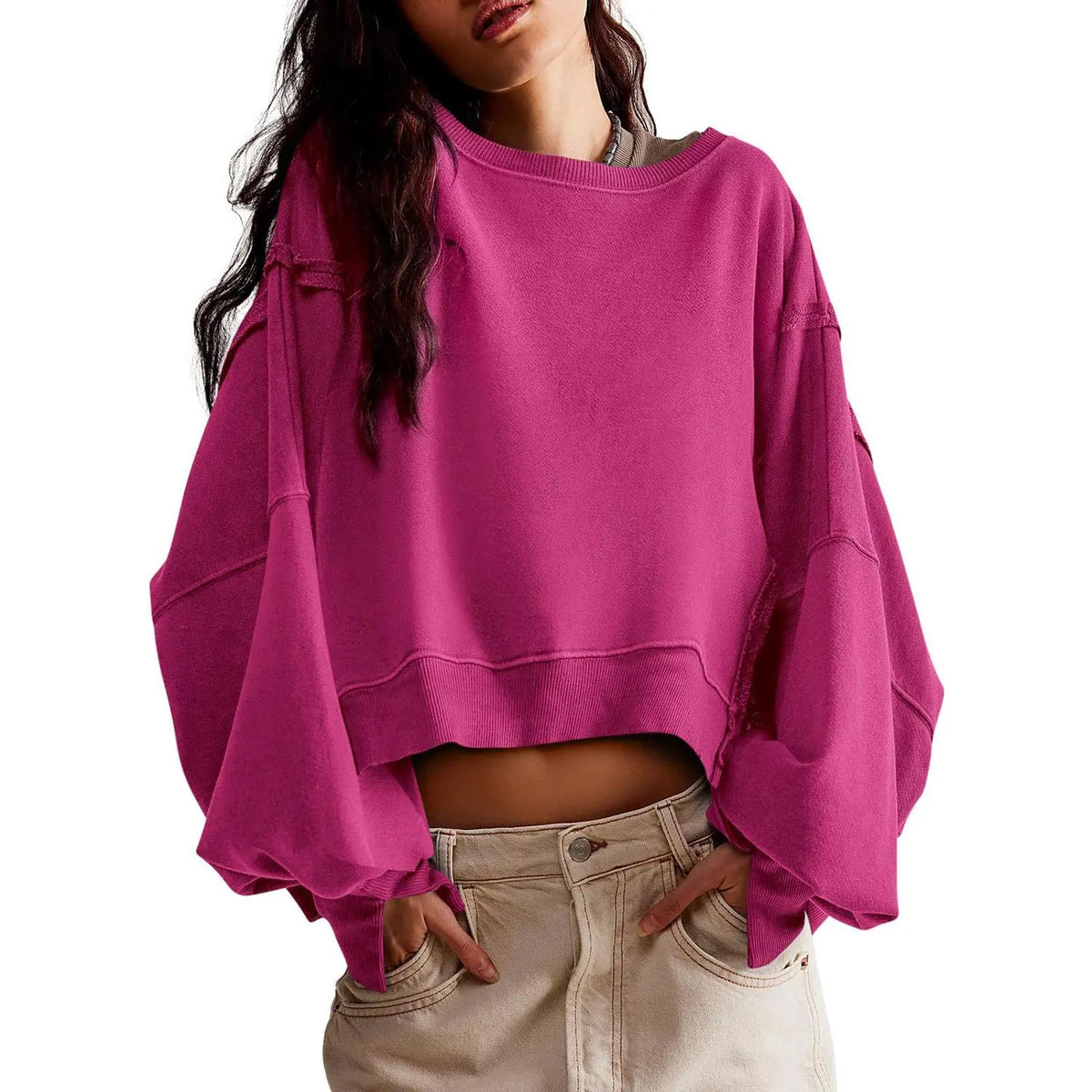 Women's Crewneck Long Sleeve Crop Sweatshirt, New Arrival for Fall