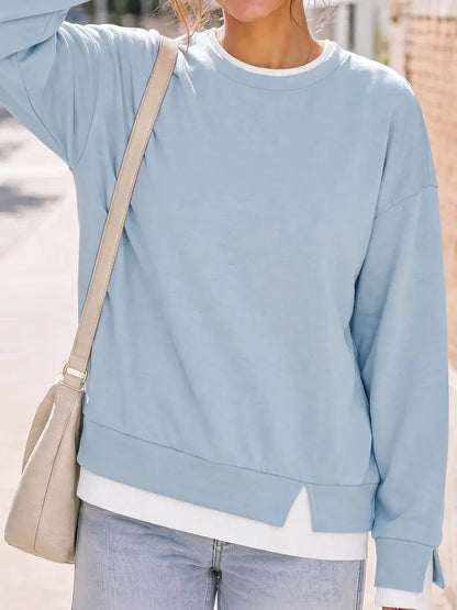 Women's Fake Two‑Piece Oversized Sweatshirt, Casual Long Sleeve Pullover Top