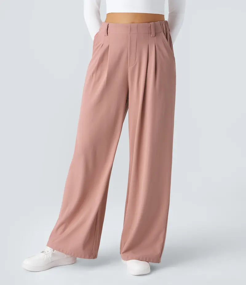 High Waisted Pocket Wide Leg Waffle Work Pants