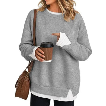 Women's Fake Two‑Piece Oversized Sweatshirt, Casual Long Sleeve Pullover Top