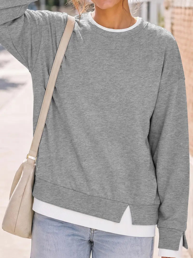 Women's Fake Two‑Piece Oversized Sweatshirt, Casual Long Sleeve Pullover Top