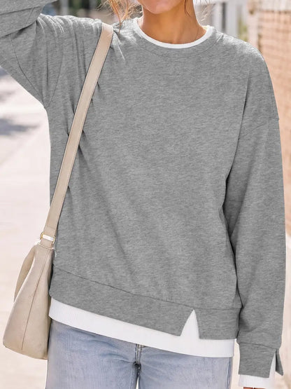 Women's Fake Two‑Piece Oversized Sweatshirt, Casual Long Sleeve Pullover Top